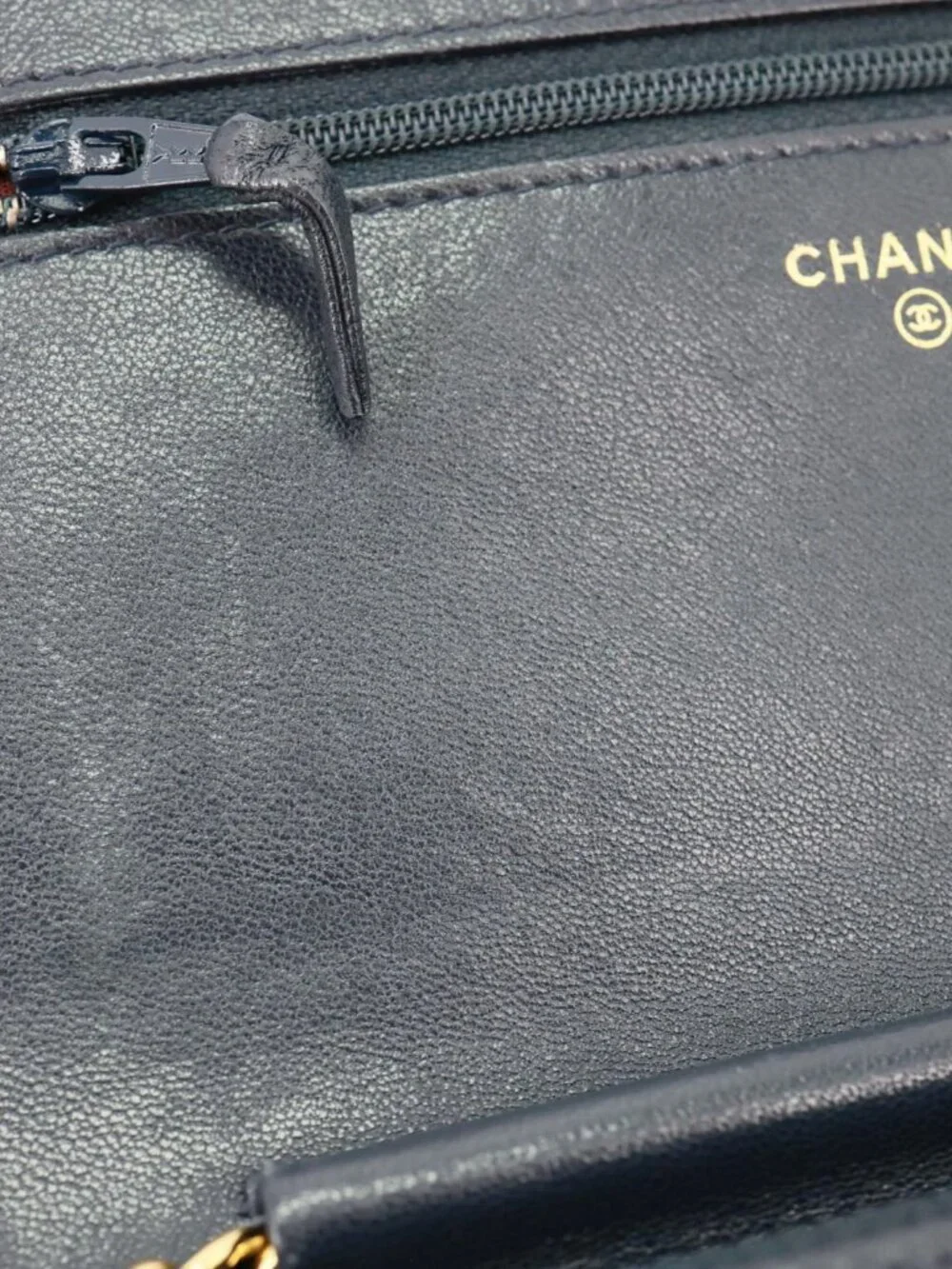 Chanel  Mademoiselle Vintage Flap Quilted Leather Wallet On Chain Navy Blue